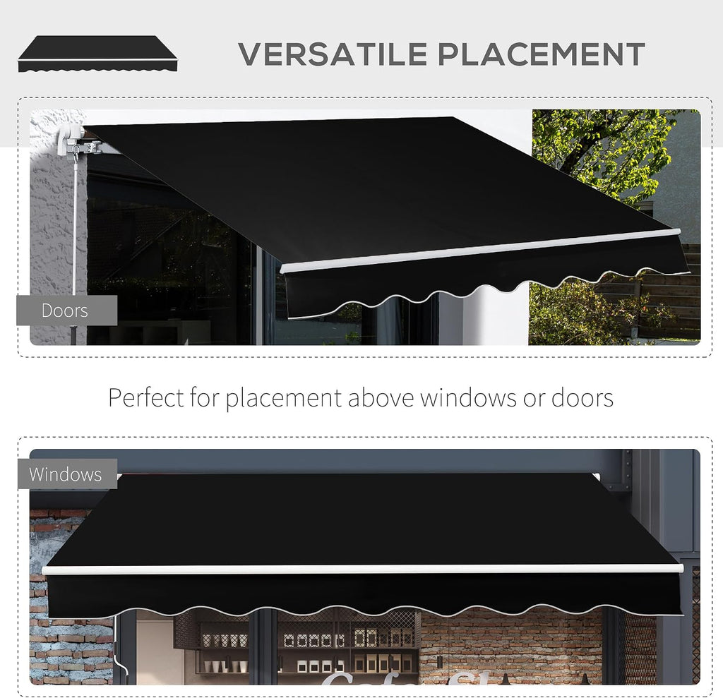 8' x 7' Patio Retractable Awning, Manual Exterior Sun Shade Deck Window Cover, Black