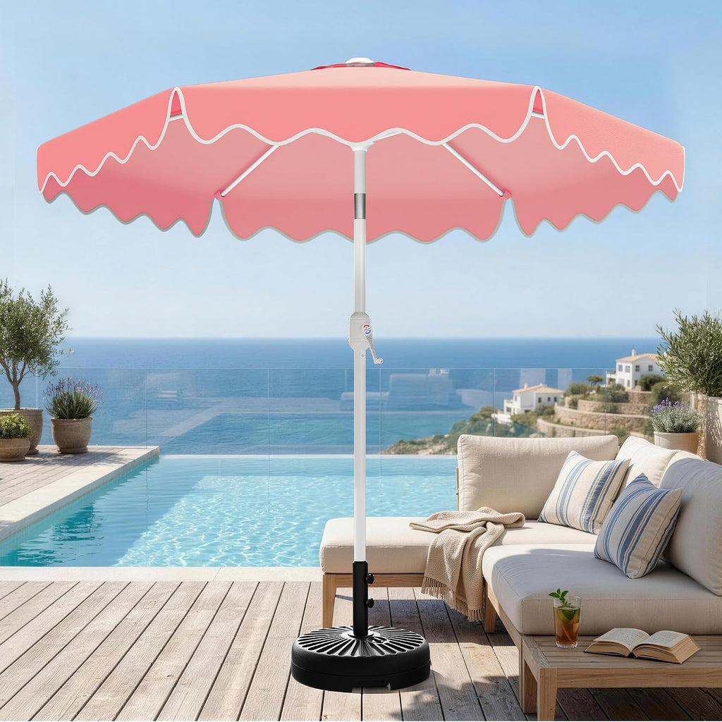 Patio Umbrella with Wavy Trim, UV-Fade-Resistant Canopy, Crank & Tilt - Peach Pink 7.5ft
