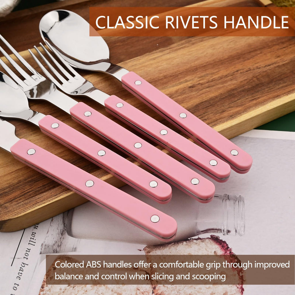 20 PCS Stainless Steel Flatware Set for 4, Silverware Set with Colored Handles, Retro Style Forks Spoons and Knives
