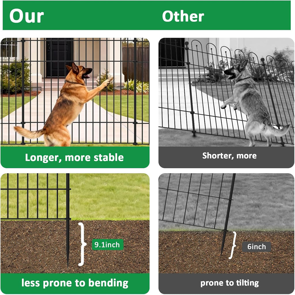 Garden Fence Animal Barrier with Gate, 32 in (H) x23.6ft (L) Decorative Garden Fence, 10 Panels No Dig, Rustproof
