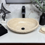 Natural Tan Travertine Vessel Sink Ð Modern Rustic Chiseled Oval Canoe Bathroom Sink Ð Hand-Carved Marble Ð Real Stone Basin A131-B071W2CJ5G