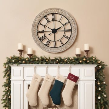 30" Farmhouse Wall Clock, Silent Battery‐Operated Roman Numeral Decor Clock