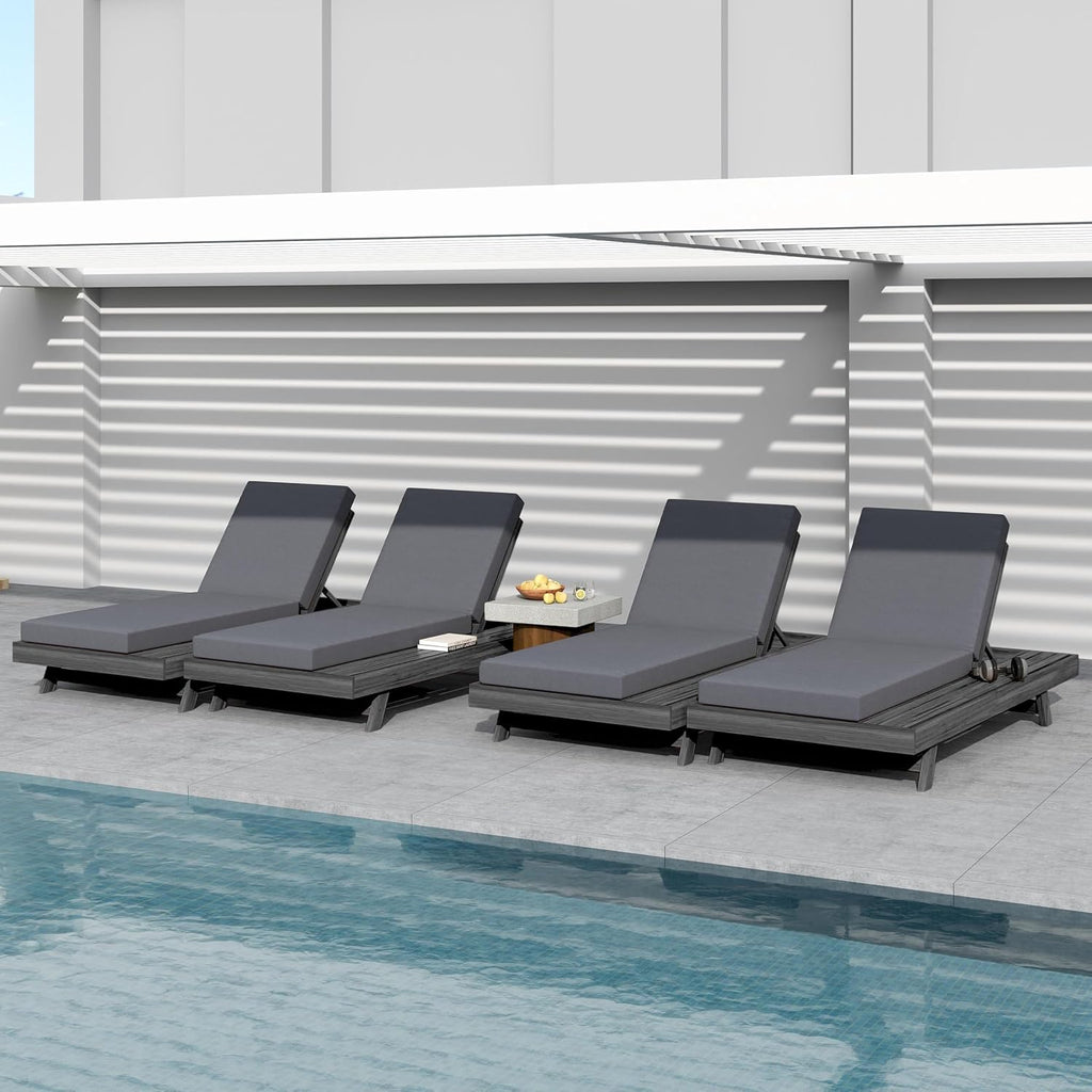 Acacia Wood Outdoor Lounge Chaise with Cushion, Adjustable Reclining Patio Chair, Sturdy Weather-Resistant Solid Wood