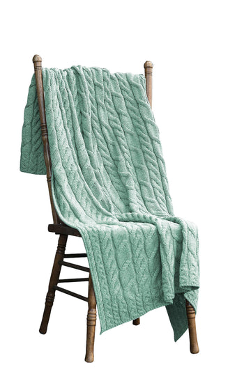Woollen Mills Irish Cable Knit Blanket Supersoft Throw Made in Ireland 40" x 60" (Seafoam Green)