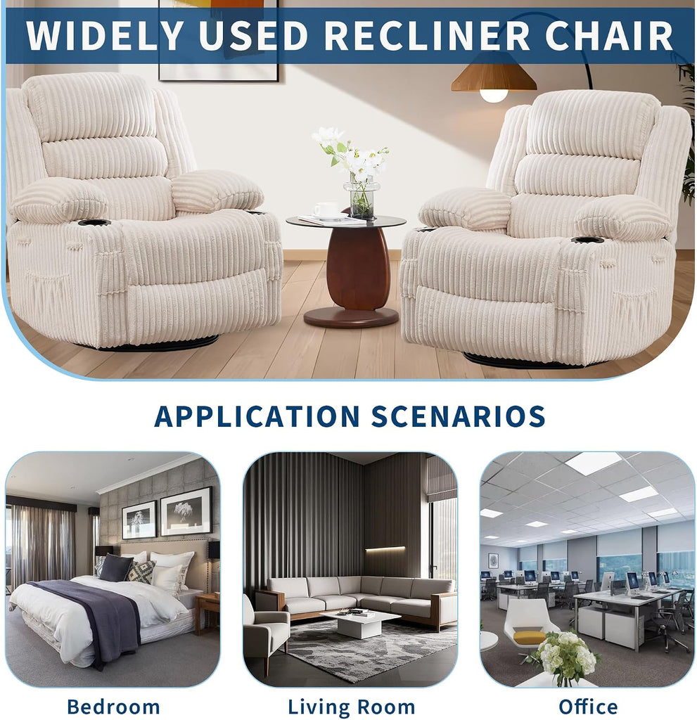 Rocking Recliner Chair Lazy Boy Jumbo Corduroy Nursery Swivel Glider | Recliner with Cup Holder Nursery Glider with