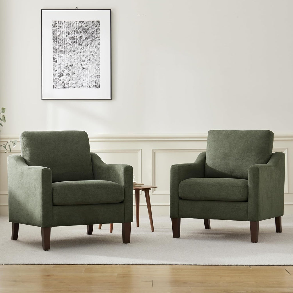Mid Century Modern Accent Chair, Upholstered Living Room Chairs Armchair , Comfy Reading Accent Chairs with Wood Legs