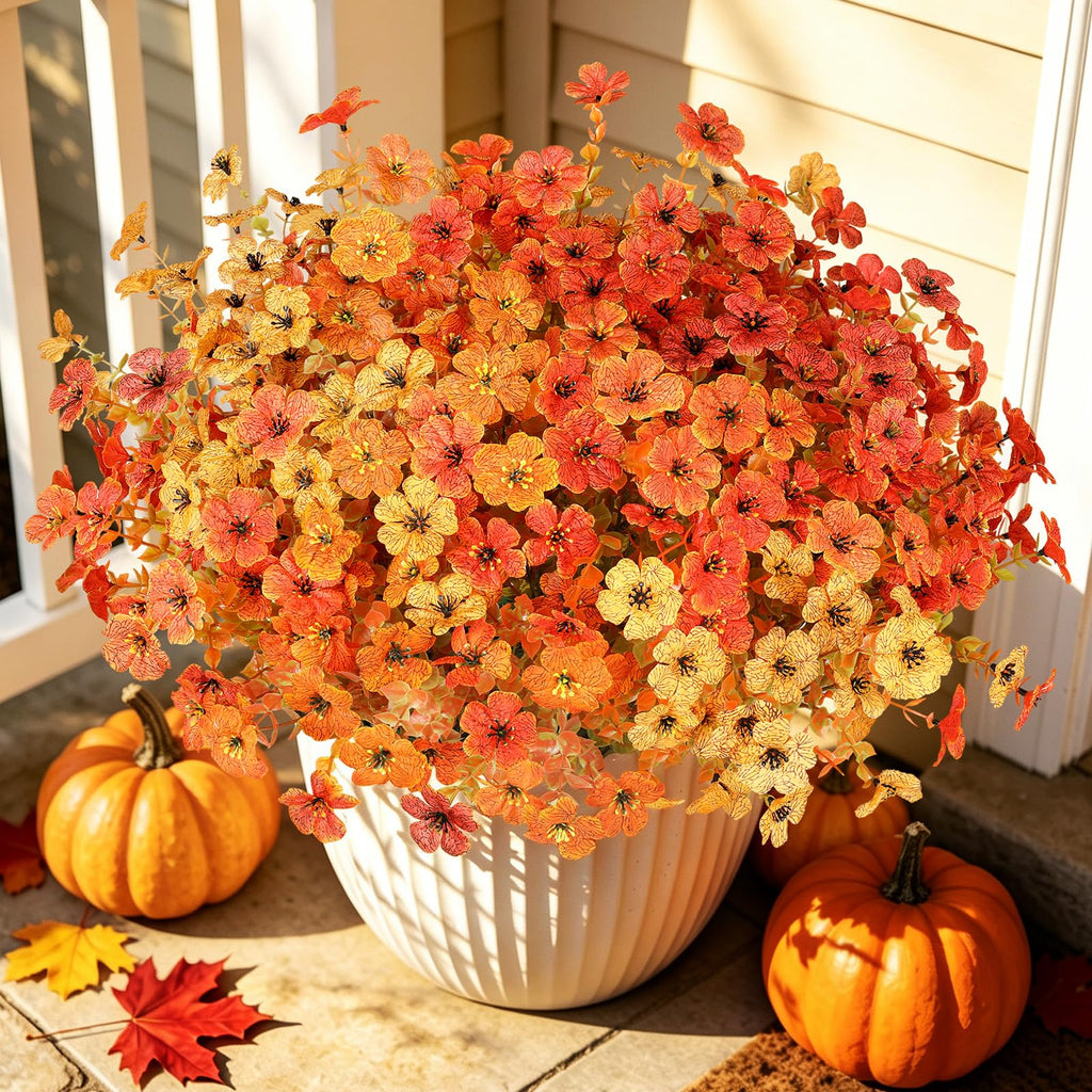 16PCS Artifcial Fall Flowers for Outdoor Decorations, Mix Orange