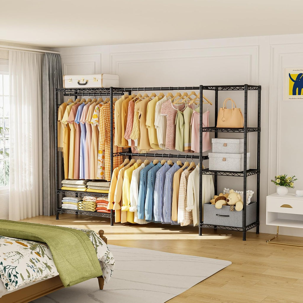 Heavy Duty Clothing Rack with Adjustable Shelves Clothes Wardrobe | Coat Rack Metal Closet Organizer and Storage