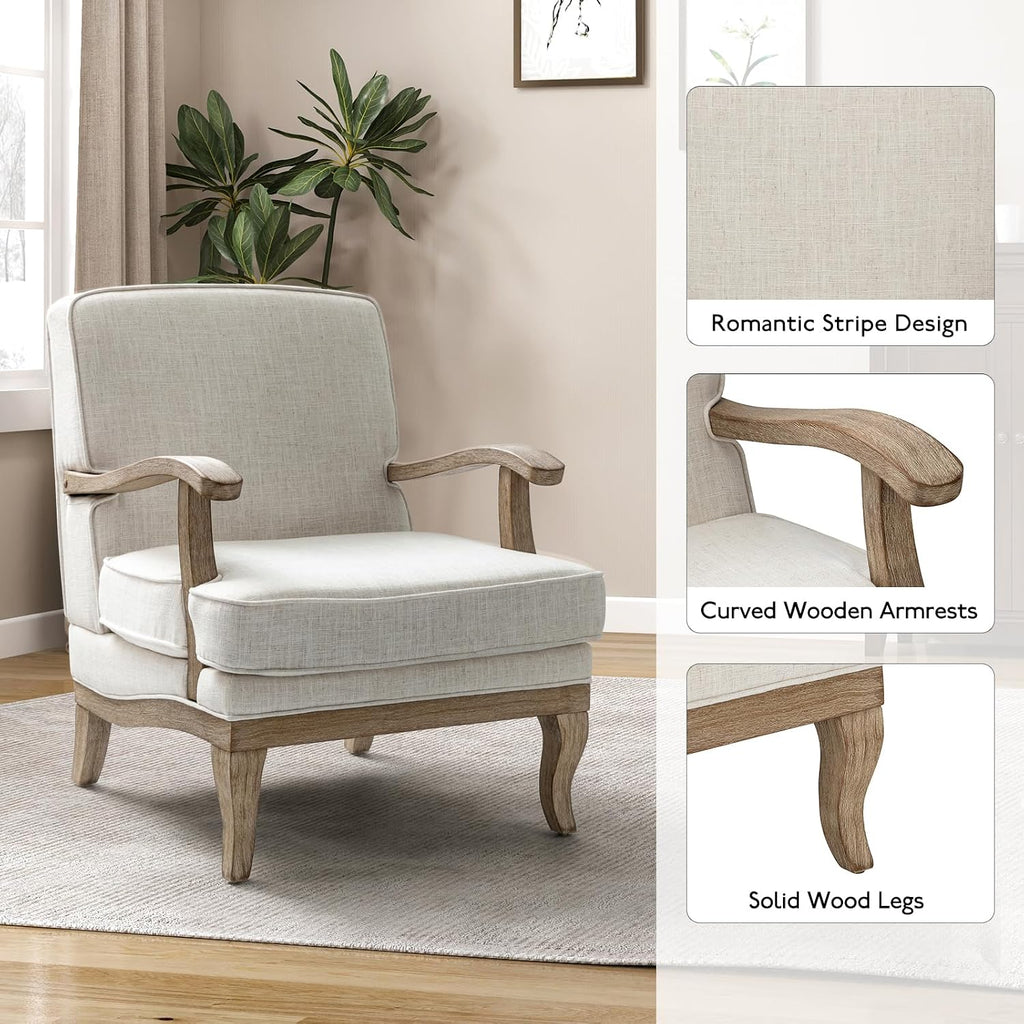 Mid-Century Modern Accent Chair, Upholstered Living Room Lounge Chair, Lounge Armchair with Romantic Stripes & Solid