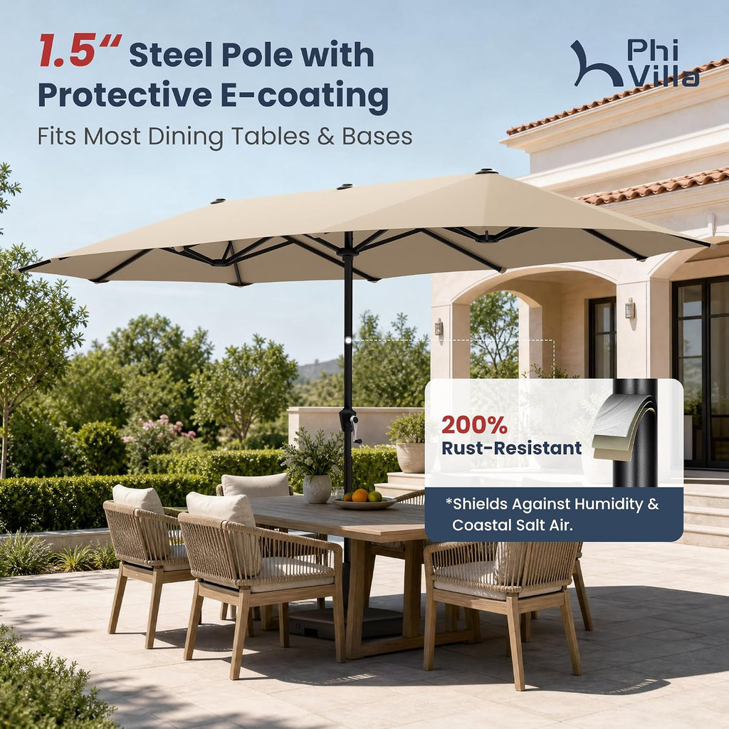 13ft Large Patio Umbrella Double-Sided Twin Outdoor Market Umbrella with Crank, Beige