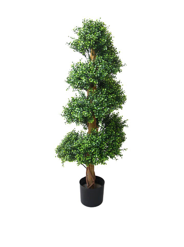 48-Inch Artificial Spiral Tree Potted Boxwood Fake Plant for Indoor or Outdoor Decor Faux Plants, or Restaurant