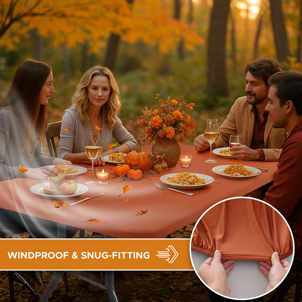 Fitted Tablecloth for 8 Foot Rectangle Tables-Fall Thanksgiving Table Cover