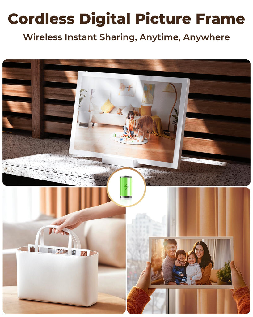 WiFi Digital Picture Frame with 64GB Storage, 10.1" HD Touch Screen Digital Photo Frame, 5000mAh Battery, Share