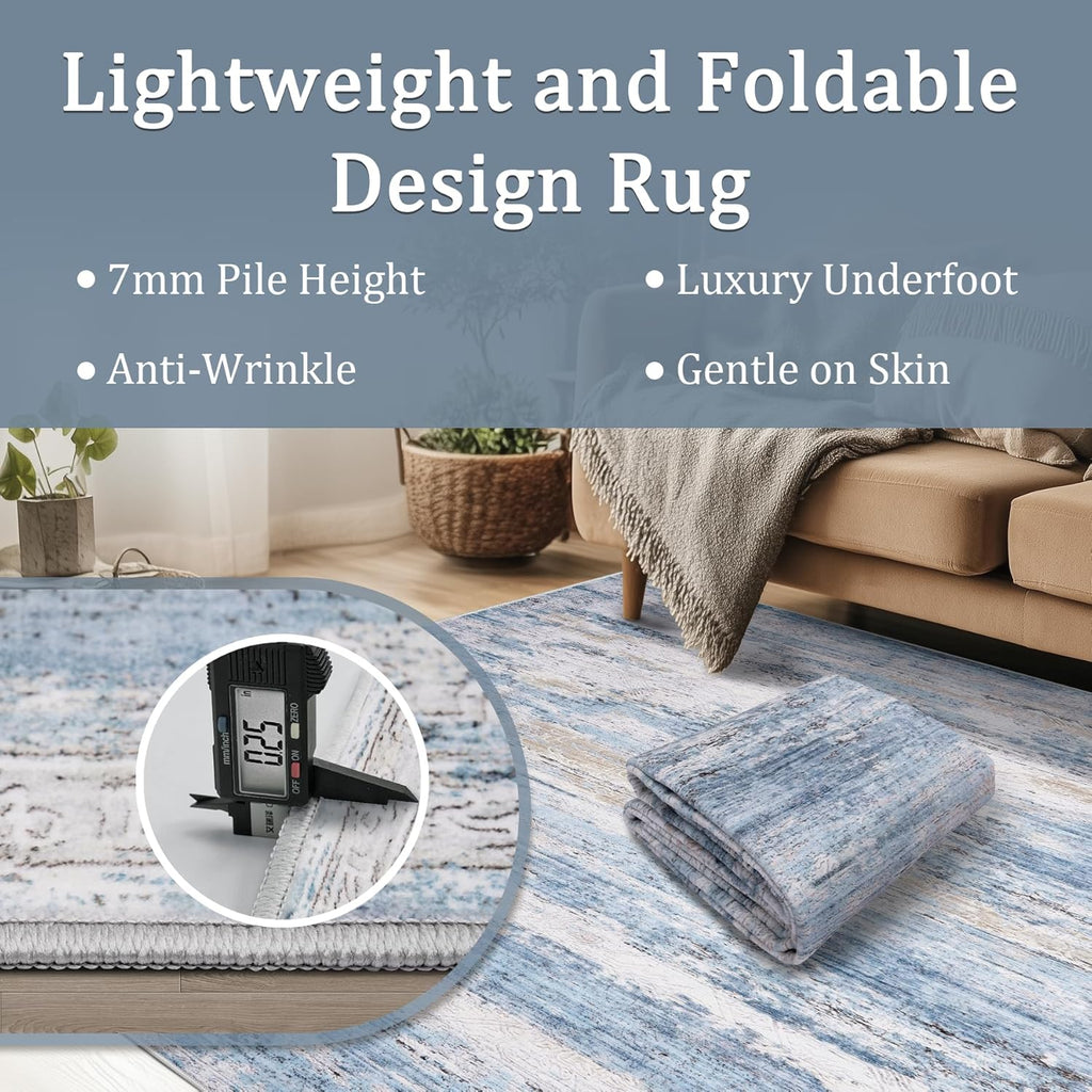 Area Rug Living Room Rugs - Washable Rug Large Modern Abstract Soft Thin Carpets Indoor Floor No Slip Vintage