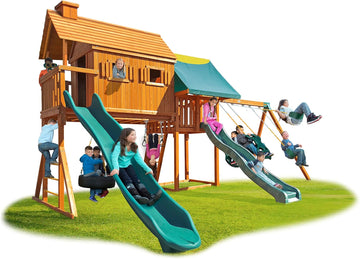 Fantasy Tree House Solid Cedar Wood Swing Set & Kids Playhouse (#3) | Jungle Gym with Built-in Tree House, Clubhouse