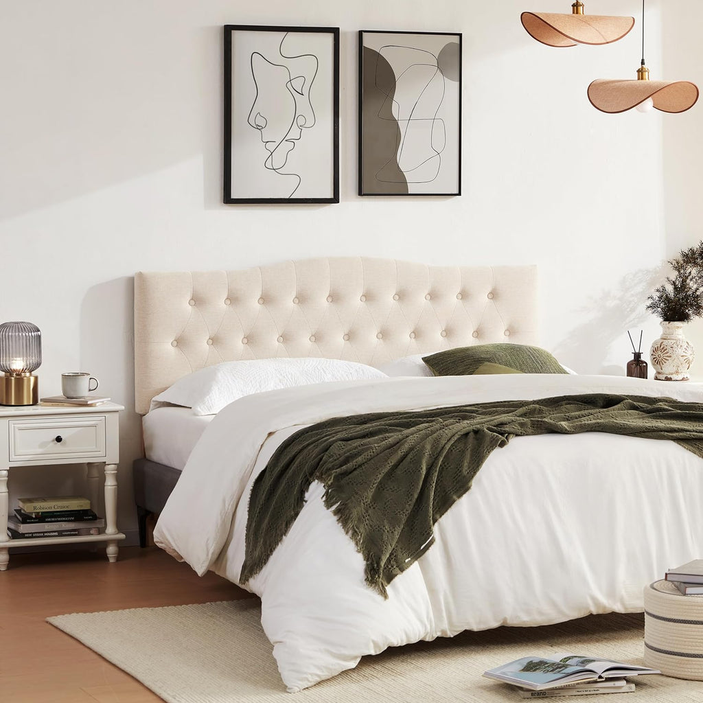Tufted Upholstered Headboard Queen, Sturdy and Durable Solid Wood Bed headboard, Fabric Headboard Adjustable Height