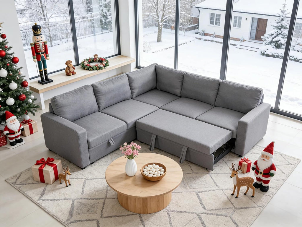 Sectional Sleeper Sofa with Pull Out Bed, L Shaped Pull Out Couch with Storage Chaise