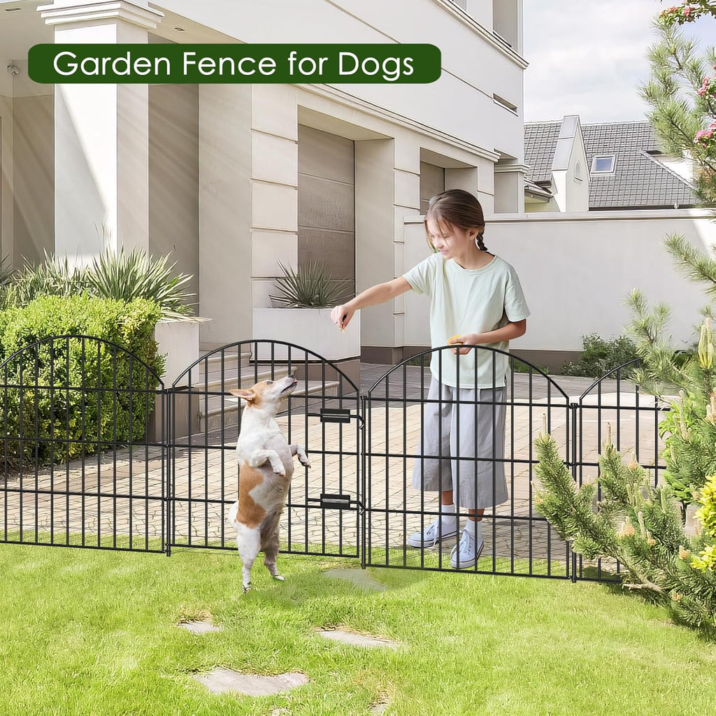 Metal Garden Fence with Gate 28in (H) x 37.3ft (L), 1 Gate + 15 Panels Dog Fences Border Fence Animal Barrier, No Dig