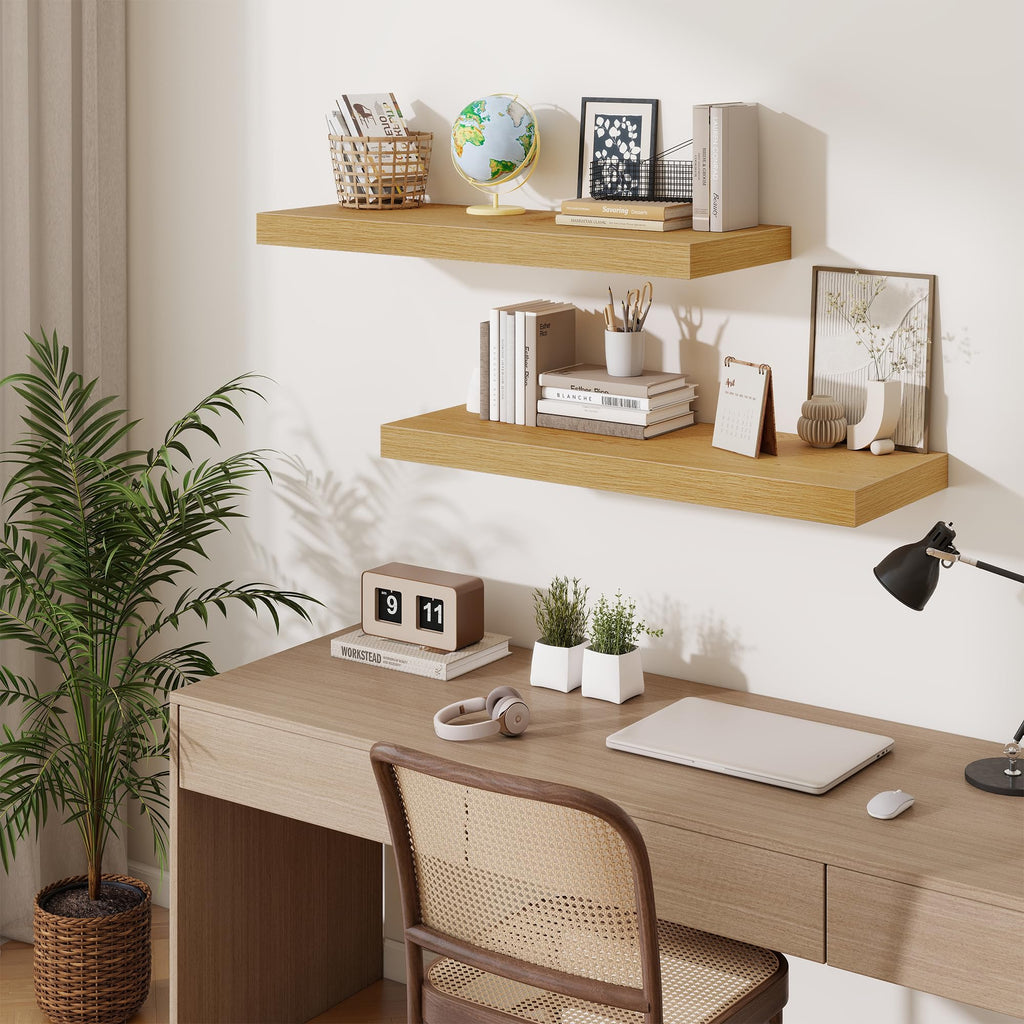12" Deep Floating Shelves for Wall, 36" W x 12" D Floating Shelves, Long Wood Floating Wall Shelf Bathroom Bedroom