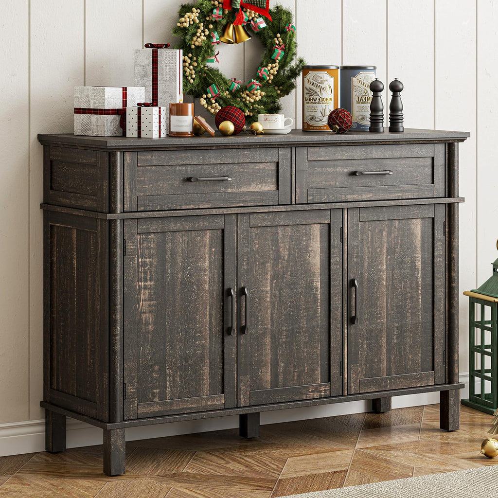 48 Inch Buffet Cabinet with Storage, Rustic Brown