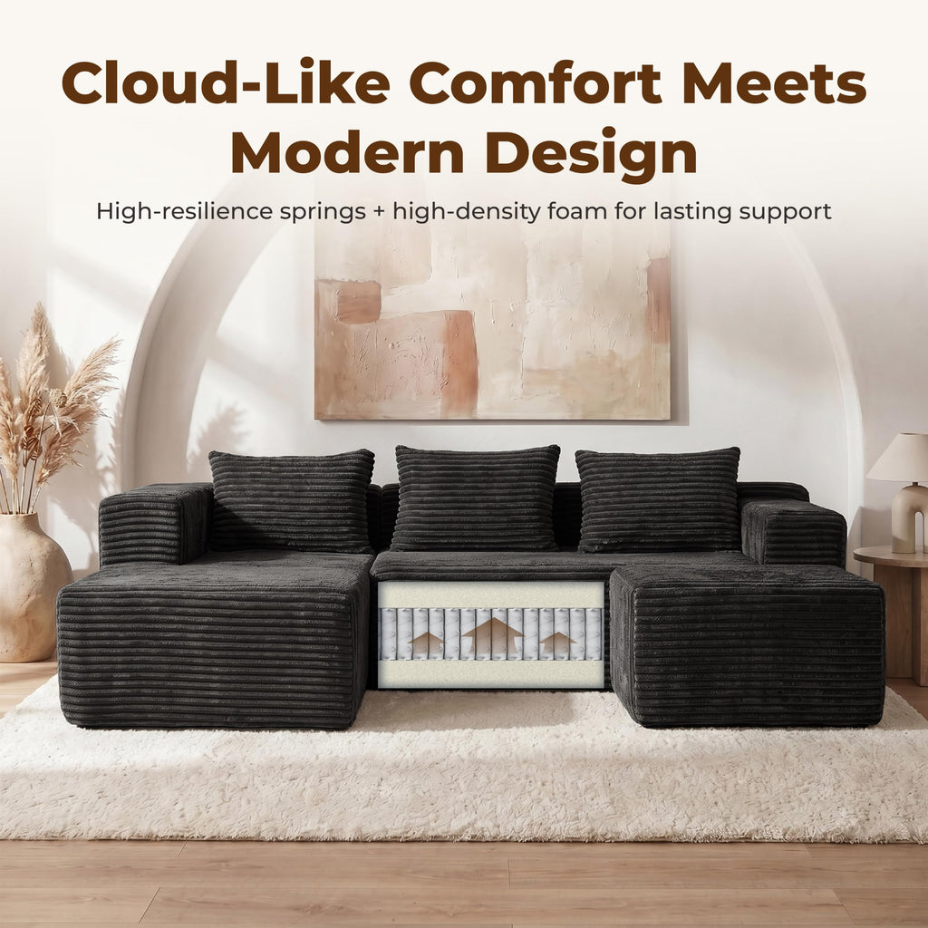 Modular Boneless U-Shaped Couches with Side Pockets