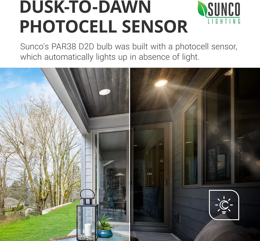 4 Pack PAR38 LED Bulbs, 15W=120W, Dusk to Dawn Flood Light, E26 | 1250LM, 5000K Daylight Photocell Sensor, Wet-Rated