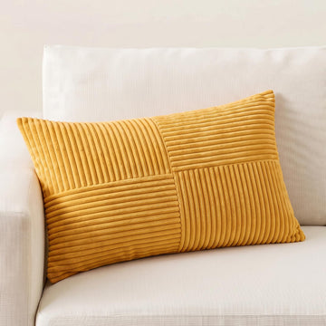 Gold Yellow Long Lumbar Decorative Throw Pillow Covers 16x24 Inch Couch Bed, Boho Farmhouse Fall Home Decor, Soft