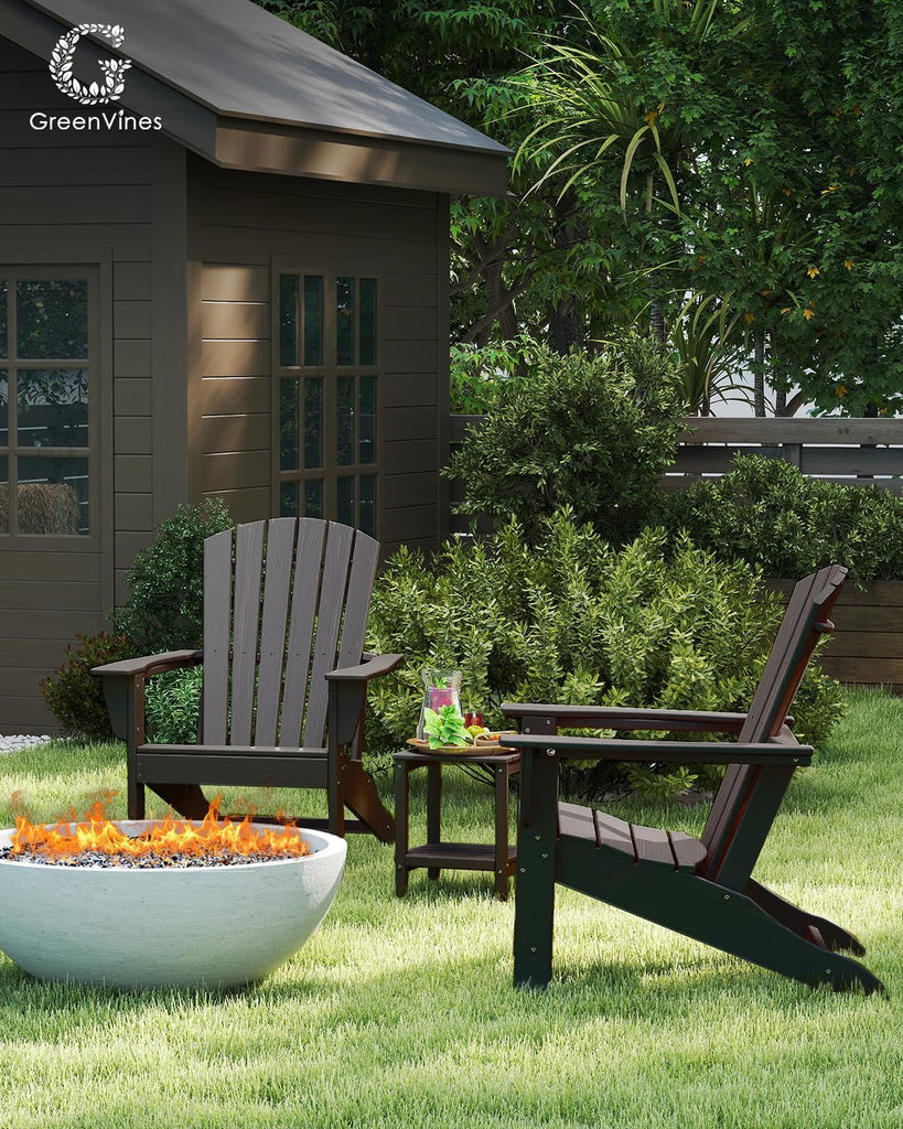 Oversized Adirondack Chairs Set of 4, HDPE, Dark Brown | Wood Grain | 21.6" Extra-Wide Seat | 400 lb Capacity |
