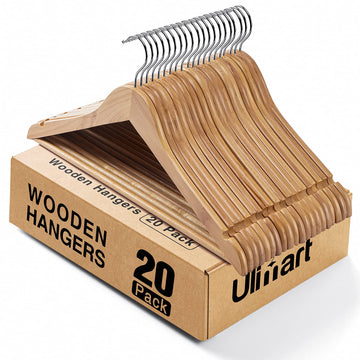 Wooden Hangers 20 Pack Smooth Finish Wood Hanger, Sturdy Clothes Hanger for Suit, Jacket, Pant, Dress, Coat Hangers for