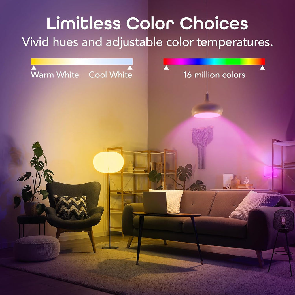 Prisma Plus 800 Dimmable Smart Light Bulbs with 2.4 GHz Wi-Fi Connectivity - Color-Changing & Tunable White, A19 LED (4-Pack)