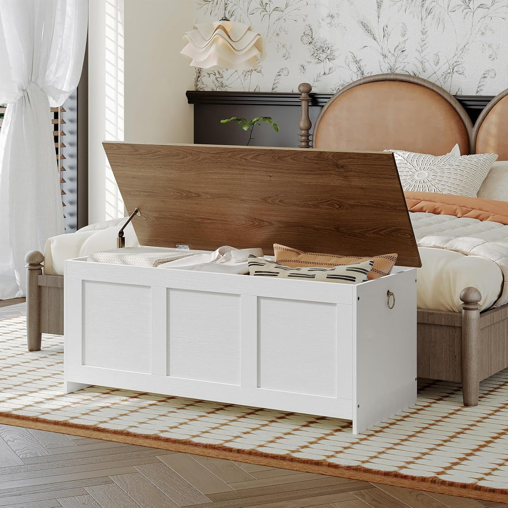 Storage Bench, 39.3" Retro Wooden Storage Chest, Wooden Storage Trunk, Toy Chest with Lift Top, Multifunctional