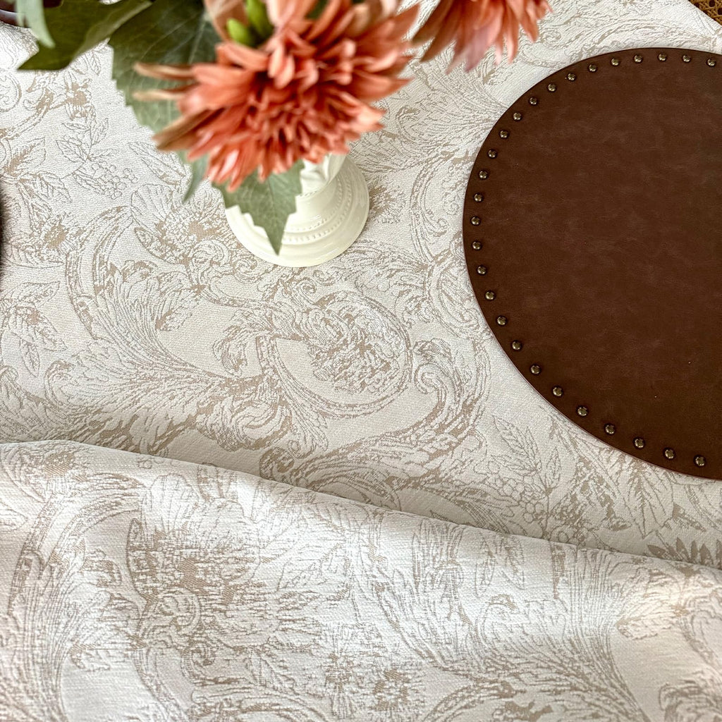 Rectangular Beige Tablecloth 60x108 Inch, Cotton Polyester Thick Washable Fabric Table Cloth, Jacquard Modern