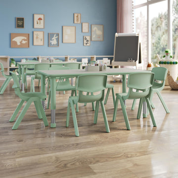 7-Piece Kids Activity Table and Chair Set, Light Gray/Sage