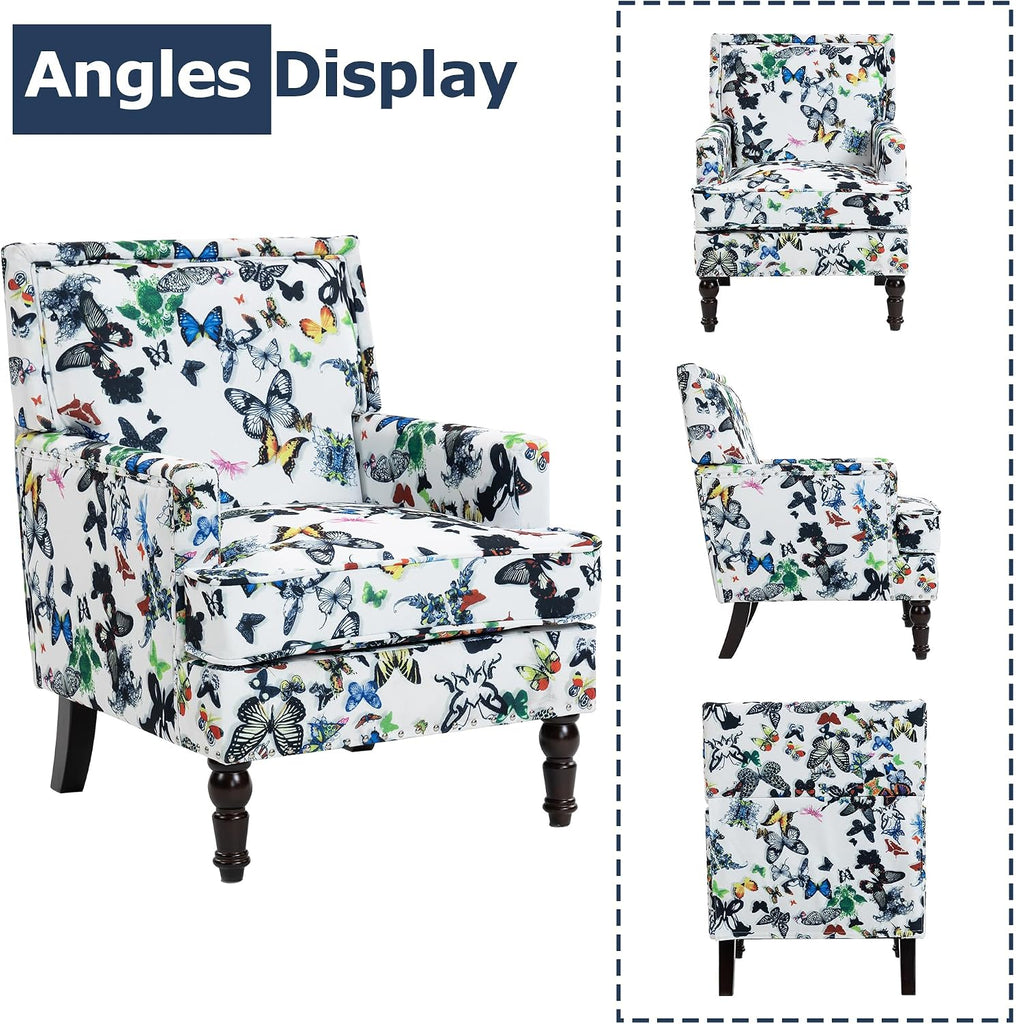Accent Chair, Modern Comfy Accent Chairs Lounge Arm Chair | Mid-Century Linen Upholstered Wingback with Solid