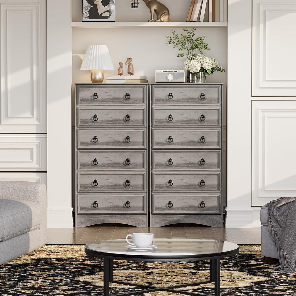 6 Drawer Dresser Tall, 52" Tall Grey Dresser , Chest of Drawers, Large Storage Organizer for Clothes, Grey Vintage