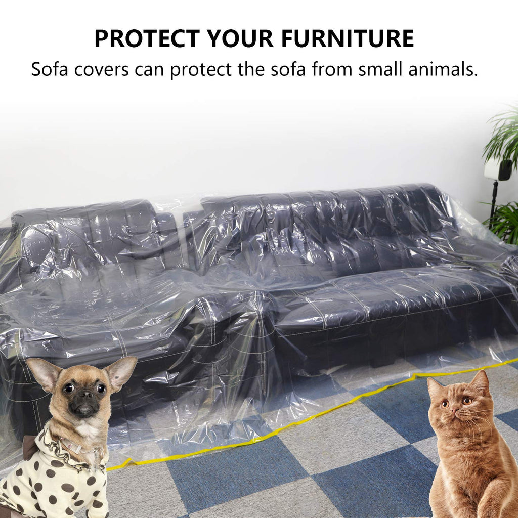 2 Packs 144"/12ft Plastic Sofa Couch Cover, Waterproof Plastic Couch Covers for Furniture for Sectional Sofa
