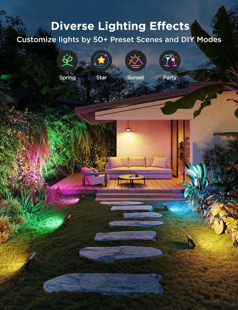 Outdoor Flood Lights 2, RGBIC IP66, Wired 4 Pack | 50 Scene Modes,App Control,RGBIC Warm Cold White lights,Compatible