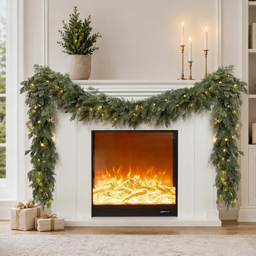Pre-Lit Christmas Garland 9FT Decorations Real Touch Cedar Cypress Pine Greenery Artificial Green Christmas Garland - Set of 9