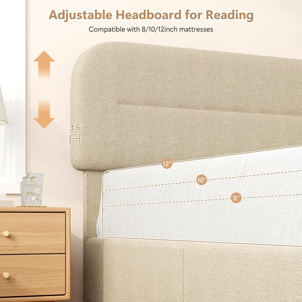 Twin Boucle Bed Frame, Beige Twin Upholstered Bed Frame