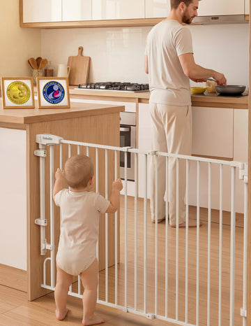Removable & No Bottom Bar Baby Gate, 35.5-55" Hardware Mounted (Drill Needed)| Wide Walk-Thru| Auto-Close Safety