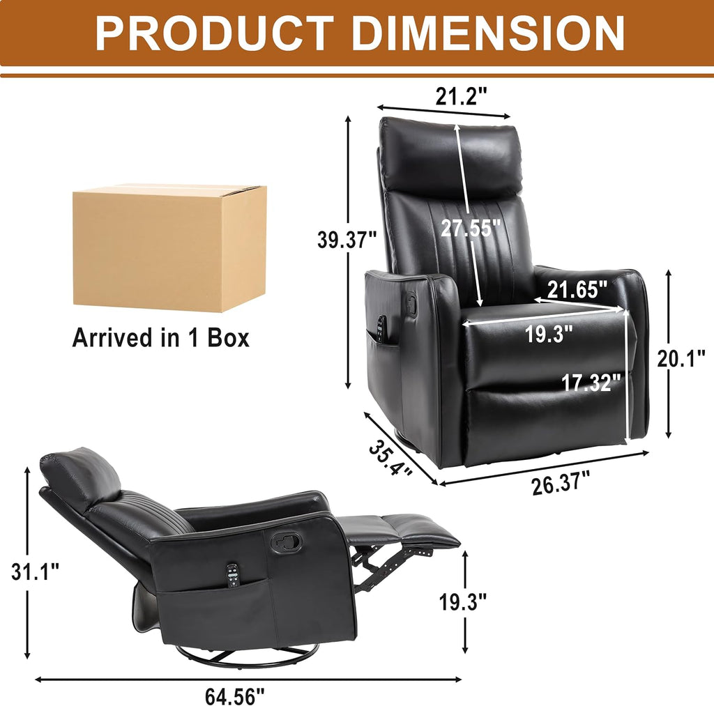 Manual Swivel Rocker Recliner Chair for Adults, Overstuffed Recliner Glider with Massage and Heat, Living Room