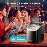 Nugget Ice Maker Countertop with Handle, Ready in 6 Mins, 34lbs Per Day, Removable Top Cover, Auto-Cleaning, Portable