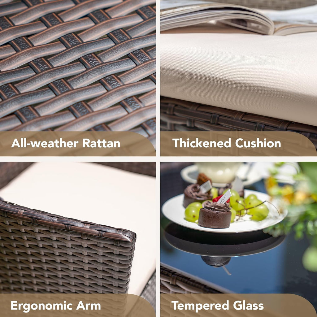 4 Pieces Outdoor Patio Furniture Set, PE Rattan Wicker Chairs Balcony Lawn Porch Patio Furniture Sets with Beige