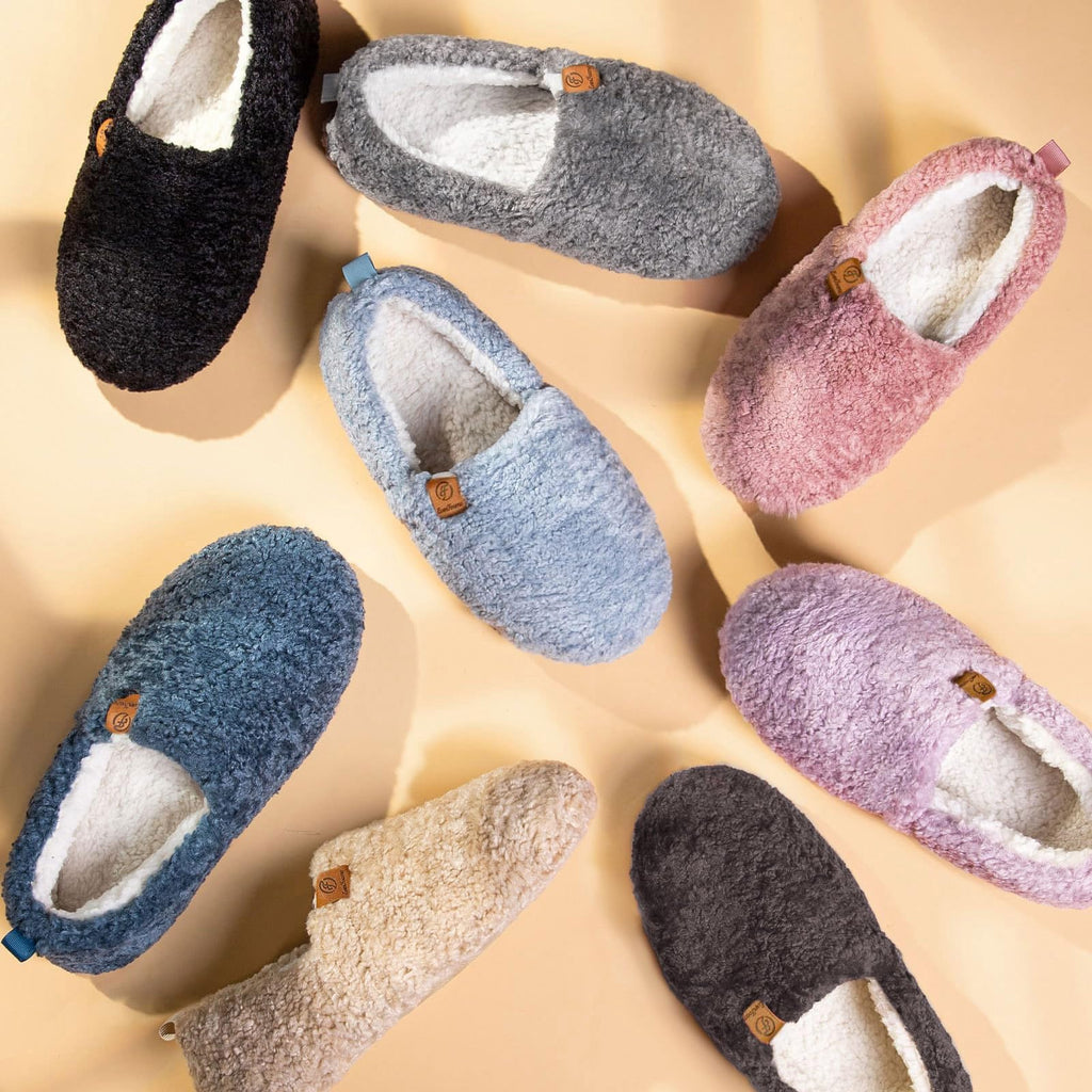 Women's Soft Curly Memory Foam Slippers Grey, 7-8 US