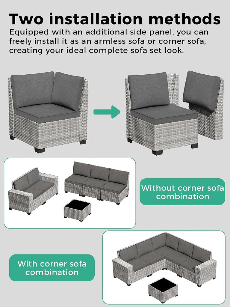 6 Piece Outdoor Wicker Patio Furniture Set Rattan Outdoor Sectional Sofa | Patio Sectional with 4" Thickened Cushions
