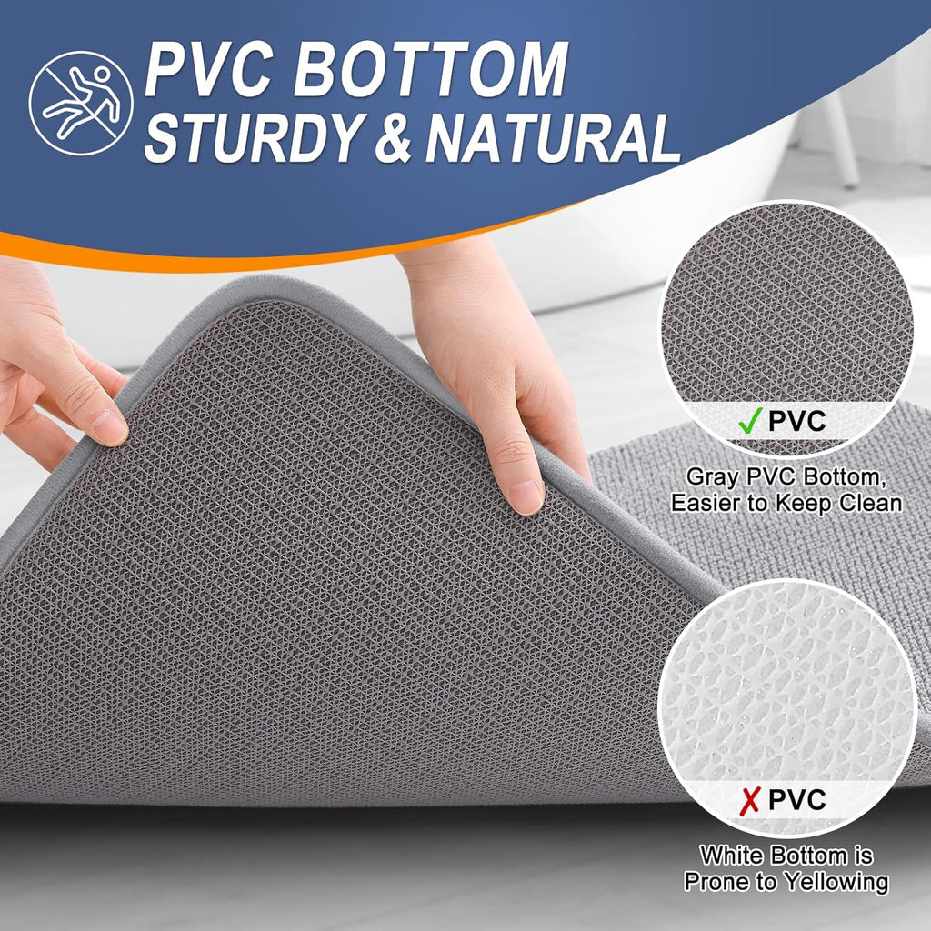 Memory Foam Bathroom Rugs Mats Sets 2 Piece, 24"x20"+30"x20", Grey | U-Shaped Toilet Rug Set, Non-Slip Quick Dry