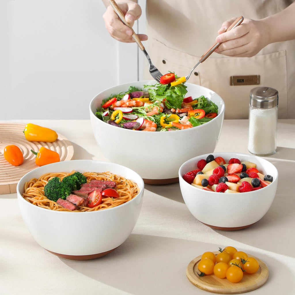 Ceramic Mixing Bowls, Large Serving Bowls for Mixing, Cooking, Prepping, Baking, Salad, Soup, Pasta, Nesting Bowls