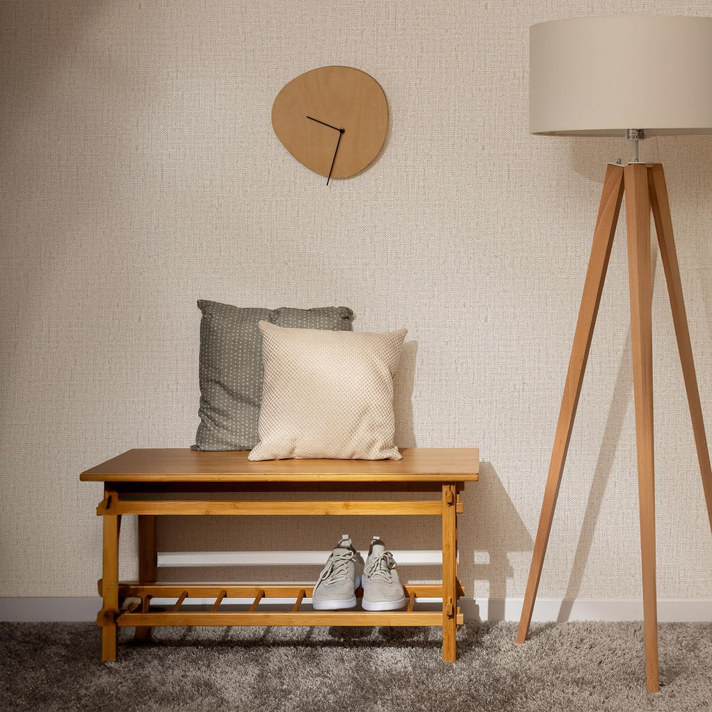 Beige Wallpaper Peel and Stick 472" Textured Beige Grasscloth Contact Paper Faux Linen Stick on Wall Paper Waterproof