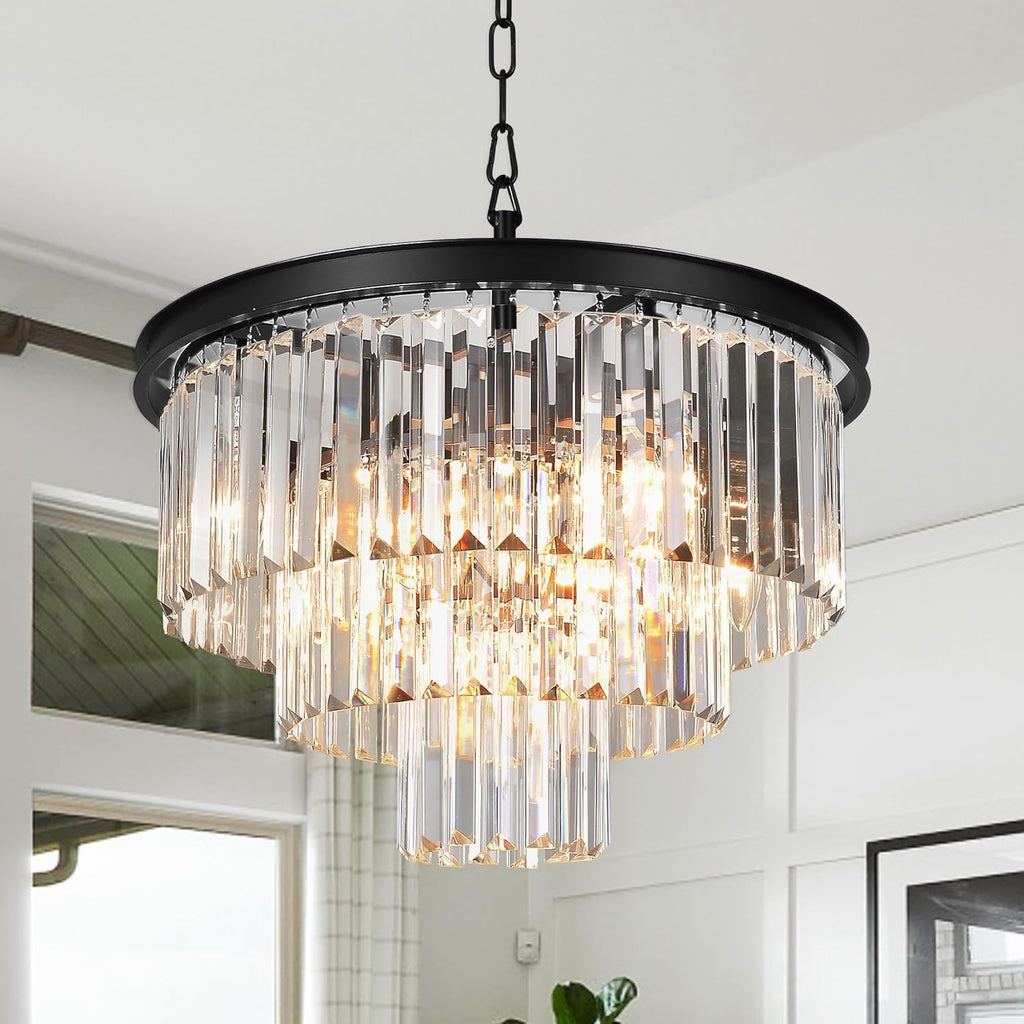 8 Lights Modern Contemporary Crystal Chandeliers Lights Pendant Ceiling Chandelier Lighting Fixture 3-Tier for Dining Room Living Room A107-B07CWJF3BH