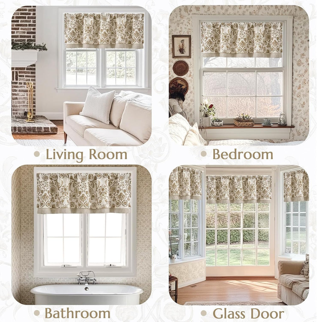 Linen Valance Kitchen Curtain for Windows Double Layer for Living Room Bedroom Window Treatment Light